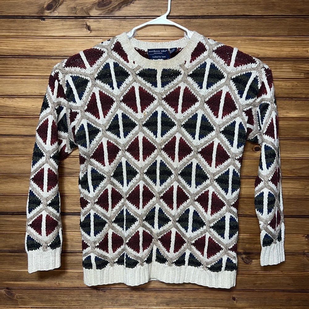 Northern Isles Sweater Mens Size Large Hand Knit Coogi Style Textured Vintage